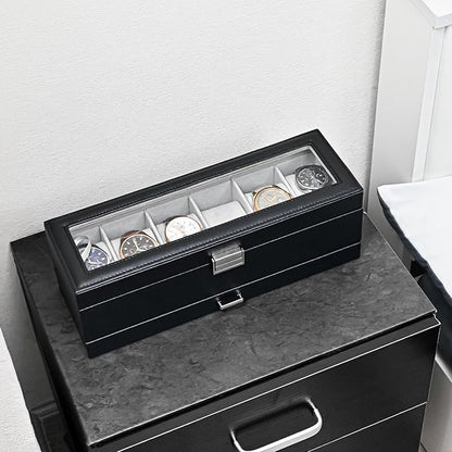 ProCase Watch Box, 6 Slot Watches Display Case with Drawer, Mens Watch Case with Glass Lid, 2-Layer Mens Jewelry Organizer Storage Holder, Birthday Valentine Gifts for Men -6 Slot, Black