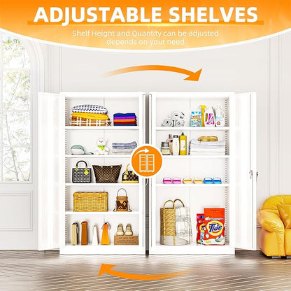 INTERGREAT White Metal Storage Cabinet Doors, 72" Locking Steel Storage Cabinet with Shelves, Tall Metal Cabinet Lockable Steel Cabinets for Home Office