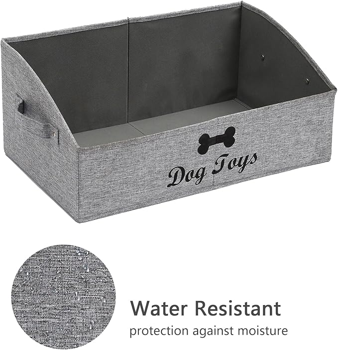 Geyecete 3 Pack Large dog toy bin dog toy box storage box - Foldable Fabric Trapezoid Organizer Boxes with Handle for Dog Toys (Snow Gray-DOG)