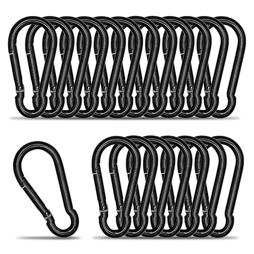 Carabiner Clip Hook, 3.15 inch 20 pcs Black Heavy Duty Spring Snap Hook Key Chain, Carabiners Clips for Outdoor Camping, Swing Set, Hammock, Hiking Travel, Fishing, Quick Link Keychain