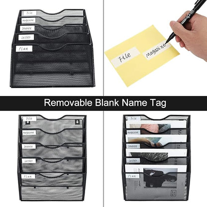 PAG Hanging Wall File Holder Mail Organizer Wall Mount Document Letter Rack, 5-Tier, Black