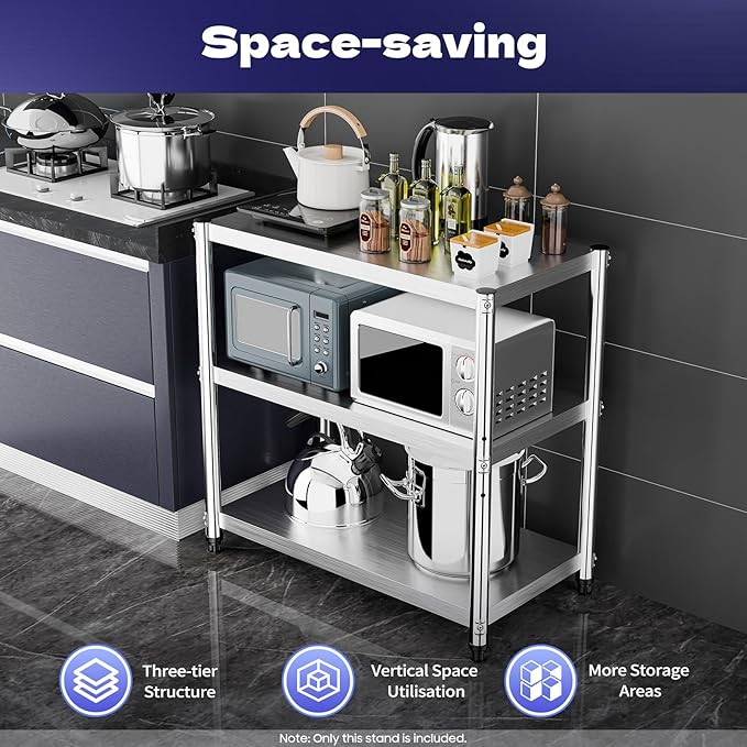 Stainless Steel Shelving 31.5 X 31.5 Inch 3 Tier Garage Shelving Kitchen Rack Steel Shelf Storage Unit for Living Rooms Offices Hotels