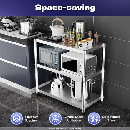 Stainless Steel Shelving 31.5 X 31.5 Inch 3 Tier Garage Shelving Kitchen Rack Steel Shelf Storage Unit for Living Rooms Offices Hotels