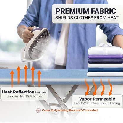 Ironing Board Cover and Pad 15"x54" Extra Thick Natural Cotton, Scorch and Stain Resistant Padding, Standard Size Iron Board Cover with Fasteners Heavy Duty Elastic Edge, Heatproof Blue