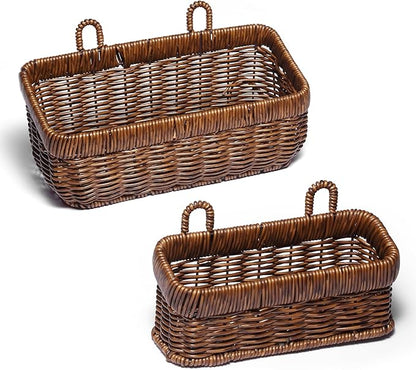 2 Pack Woven Storage Basket,Organizer Trays, Paper Box,Vintage Bin for Bathroom, Kitchen,Vanity Countertop Table Shelf, Open Storage Bins for Living Room, Bedroom, Balcony, Garden (Brown, ‎2 pc (S+M))