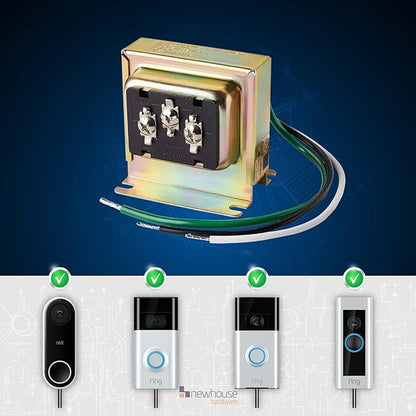Newhouse Hardware 3TRAN Tri-Volt (8vac/10VA, 16vac/10VA or 24vac/20VA) Transformer for for Ring, Nest and Standard Doorbells 1pk