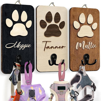 Personalized Dog Leash Holder Wall Mount, Pet Harness Hanger, Dog Collar Organizer for Entryway, Key Rack for Wall Decorative, Memorial Cat Leash Holder for Wall, Pet Loss Gifts, Home Decor