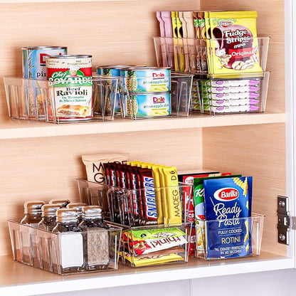Puricon 2 Pack Pantry Organization and Storage Bins for Kitchen Fridge Countertop Cabinet, Stackable Clear Plastic Storage Racks with Removable Dividers, 5 Compartments for Snacks Packets Spices