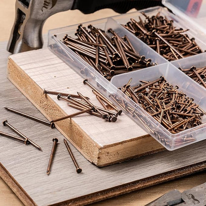 Mr. Pen- Nail Assortment Kit, 600 pcs, 4 Sizes, Bronze, Small Nails for Hanging Pictures, Finishing Nails