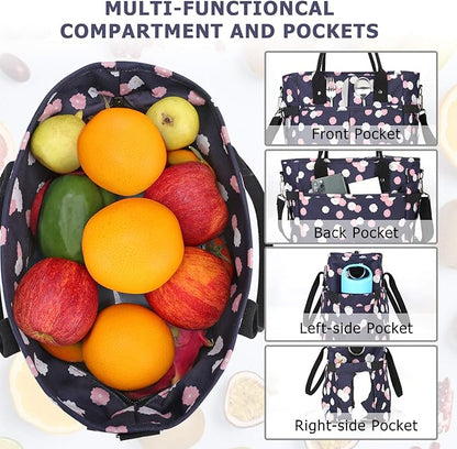 KIPBELIF Cute&Classy Roomy Insulated Lunch Bags for Women - Stylish & Functional Large Tote Adult Lunch Box for Working & Picnic (Dark Blue Plum, L)