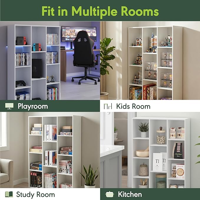 Furinno LUDER Book Shelf, 11-Cube Bookshelf, Reversible Bookcase, 9.4 x 29.1 x 41.7, for Living Room, Bedroom, Home Office, White