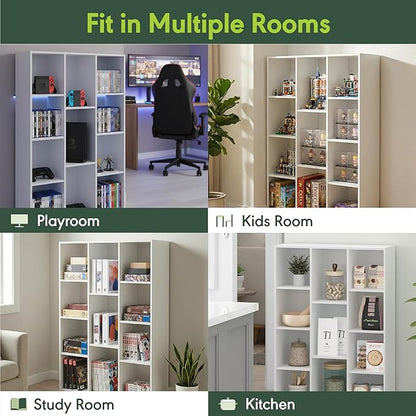 Furinno LUDER Book Shelf, 11-Cube Bookshelf, Reversible Bookcase, 9.4 x 29.1 x 41.7, for Living Room, Bedroom, Home Office, White