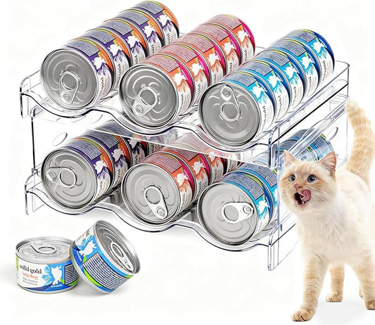 Cat Food Can Organizer,Can Organizer for Pantry,2-Layers Transparent Cat Food Organizer Container Holds 36 (3.5oz) Cans,Canned Cat Food Organizer and Storage for Countertop Kitchen Cabinet