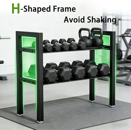 20 IN Dumbbell Rack 2 Tier Adjustable Kettlebell Storage Shelf Heavy-Duty 250LB Space-Saving Weights Stand for Home Gym(Rack Only)