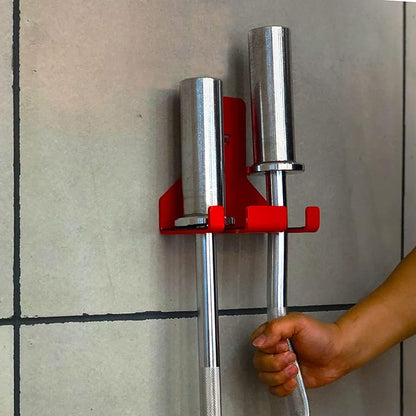HIFLAME Double Barbell Storage Wall Mounted Storage Rack, Wall Barbell Rack, Olympic Wall Mount Barbell Holder,Vertical Hanging Barbell Rack.Suitable for Gym.Home Fitness. (Red)