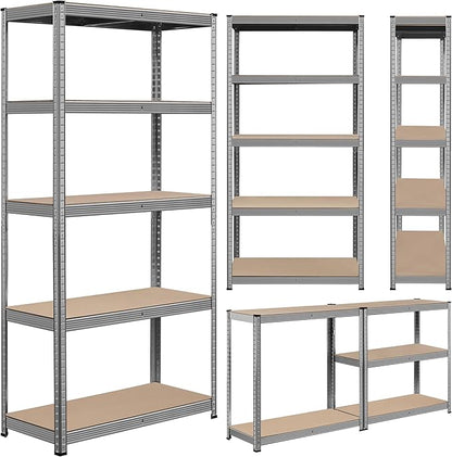 Topeakmart 5-Tier Utility Shelves, Metal Storage Shelves Garage Shelving Unit Adjustable Garage Storage Shelves Storage Racks Heavy Duty Shed Shelving- Light Gray, 35.5 x 16 x 71 Inch