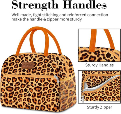 Coobiiya Lunch Bag Women, Lunch Box LunchBag for Women Adult Men, Small Leakproof Cute Lunch Tote Large Capacity Reusable Insulated Cooler Lunch Container for Work/Office/Picnic/Travel-OrangeLeopard