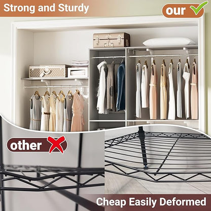 96 Inch Hanging Closet System, 8 FT Closet Organizer System with Hanging Rod, Walk In Mounted Closet System, Built-In Clothes Garment Rack with 3 Shelving Towers(Can Be Cut To Fit), Gray