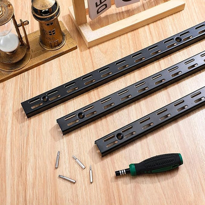 6 Pcs Dual Track Upright Wall Shelving System Heavy Duty Support System Twin Slot Shelf Rail Shelf Standards for Pantries Linen Closets Laundry Rooms(Black,47.5 Inch)