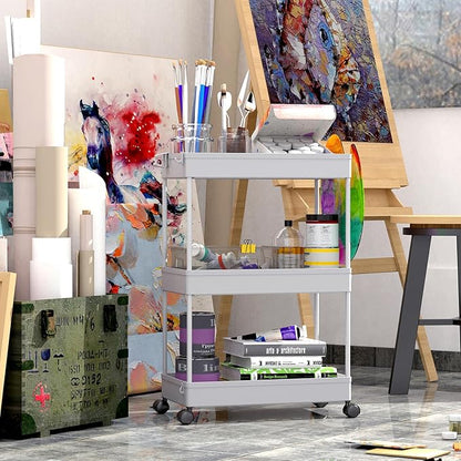 SPACEKEEPER Rolling Storage Cart 3 Tier Bathroom Cart Organizers with Wheels Laundry Room Organization Mobile Shelving Unit Utility Cart Storage Shelves Multi-Functional for Office, Home, Gray