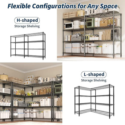 4-Tier Metal Storage Shelves, Adjustable Wire Shelving Unit for Garage, Pantry, Basement & Kitchen, Easy Assembly, 59" w x 13.8" d x 59.5" h, 265 Lbs Per Tier
