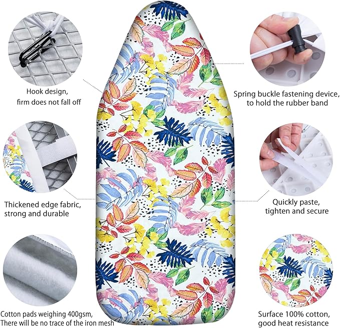Small Ironing Board Cover Scorch Resistant, Table top Ironing Cover with Padding Heat Reflective Heavy Duty Pad (Colored Leaves, 12.5"x32")