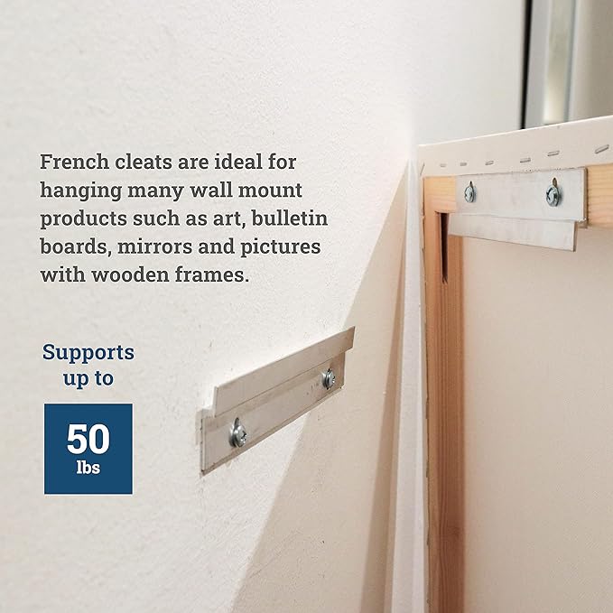 PHS - French Cleat Hanger Kit - 6 inch Heavy Duty Z Clips (50 Pairs) - Supports 50 lbs - Mirror Hanging Hardware, Picture Mounting Brackets, Wall Mount System for Frames & Cabinets