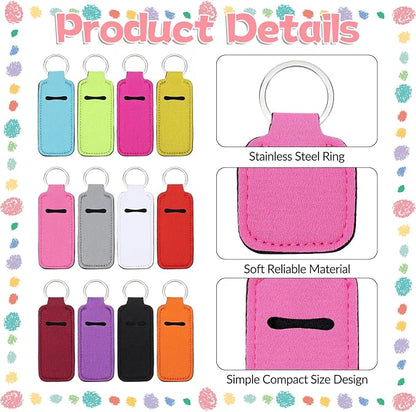 12 Pcs Lip Balm Gloss Holder Keychain, Cute Pocket Lipstick Keychain Colorful Lip Balm Sleeve Pouch for Women Pocket Bag Accessories