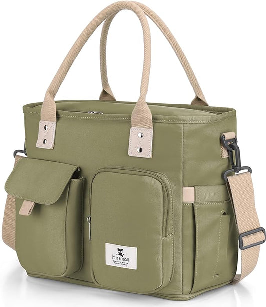 Hafmall Insulated Lunch Bag for Adults,Big lunch box for men, Wide Opening Insulated Bag with Shoulder Strap, Reusable Adult Lunch Bag For Work, Picnic(Deep Greene)