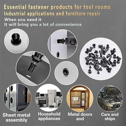 Rivet Nut Tool Kit, 490Pcs Black Zinc Metric Rivet Nut Combination (M8/M6/M5/M4/M3), Suitable for Automotive, Marine and Industrial Applications (Black 490PCS Rivet Nut Tool Kit)