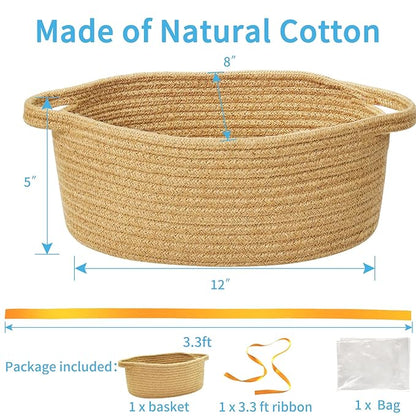 ABenkle Small Basket with Gift Bags and Ribbons, Empty Gift Baskets for Mother's Day, Decorative Boho Rope Woven Nursery Storage Organizer Toy Baskets with Handle for Baby Showers, 12"X 8" X 5"