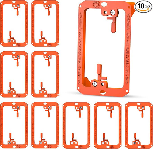 BWP Low Voltage Mounting Bracket 1 Gang, 10 Pack for Single Gang Wall Plate, Telephone Wires, Network Cables, HDMI, Coaxial, Speaker Cables - Low Voltage Box Cable Wall Plate Bracket, Mud Ring