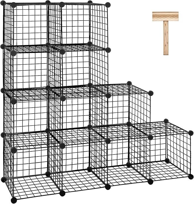 SUPER DEAL Metal Wire Cube Storage Organizer, 12 Cubes DIY Modular Cabinet Bookcase Bookshelf Shoe Rack Stackable Wire Cube Closet for Home, Office, Living Room, Bedroom