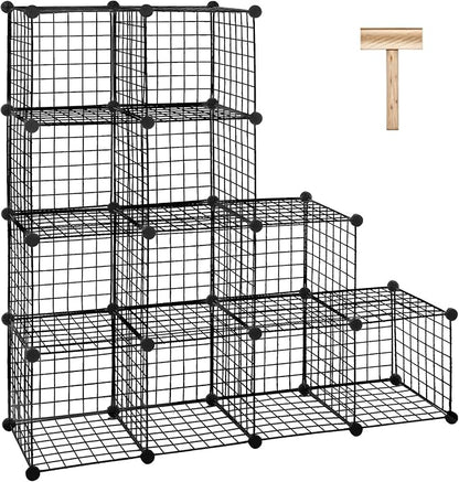 SUPER DEAL Metal Wire Cube Storage Organizer, 12 Cubes DIY Modular Cabinet Bookcase Bookshelf Shoe Rack Stackable Wire Cube Closet for Home, Office, Living Room, Bedroom