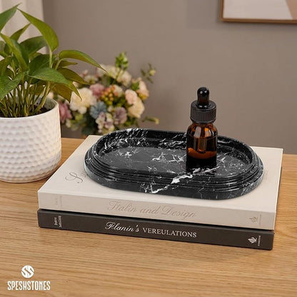 Marble Tray 9.75 Inch Handmade Black Bathroom Tray for Countertop Décor - Decorative Trays for & Gifts for her, Perfume, Candle, Jewelry & Vanity Accessories
