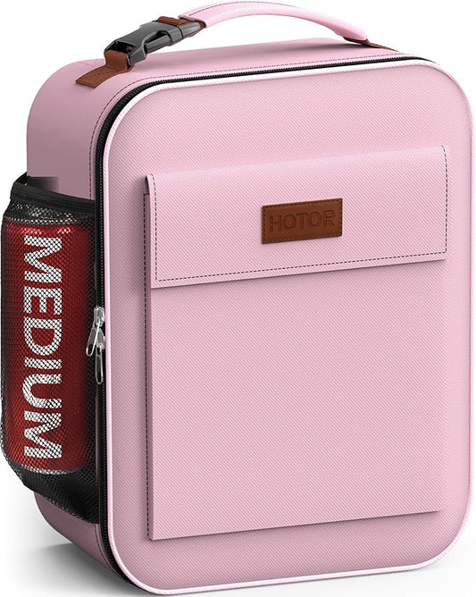 HOTOR Lunch Bag for Men & Women - Large Capacity Insulated Lunch Bag with Mutiple Pockets, Wear-Resistant Cooler Lunch Box for Office, Picnic, Pink, 7L, 9.06" x 4.33" x 10.63"