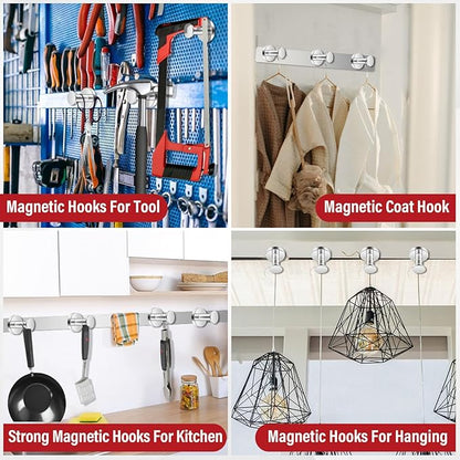 Magnetic Hooks for Cruise Cabins, Strong Magnets Hooks, Silver 150Lb Magnets with Hooks, Magnetic Hooks Heavy Duty for Grill, Coat, Cruise Ship, Garage, Hanging - 3Pcs