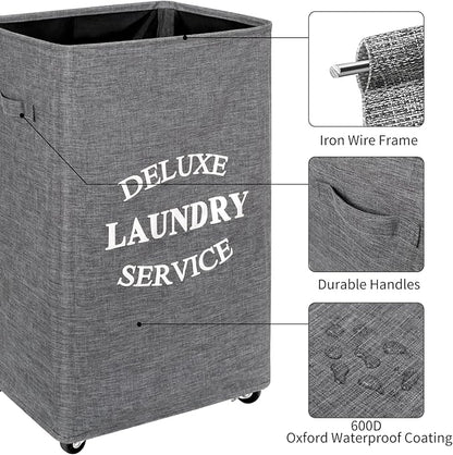 WOWLIVE Large Rolling Laundry Basket Wheels 90L Collapsible Tall Laundry Hamper Handle Foldable Dirty Clothing Basket Fold up Rectangular Hampers for Laundry Dorm Room (Grey2)