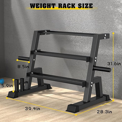 3-Tier Weight Rack, Dumbbell Kettlebell Rack1100LB Capacity Weight Plate and Curl Bar Storage for Home Gym