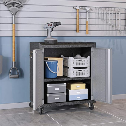 Manhattan Comfort Fortress Rolling 2 Door Garage Storage Cabinet, Black/Gray
