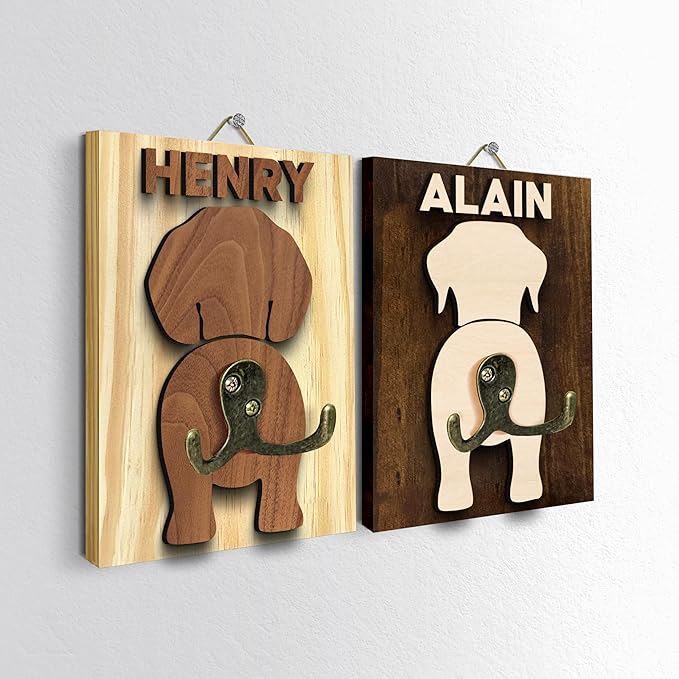 Personalized Dog Leash Holder, Custom Dog Butt Harness Wall Hanger Organizer with Name, Hooks for Leashes, Keys, Collars, Funny Leash Rack Wall Mount for Entryway, Gift for Pet Lovers, Home Décor
