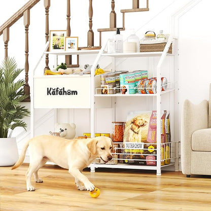 KAFAHOM Dog Toy Basket, Large Dog Toy Bin with Can Dispenser, Pet Toy box with Storage Shelf, Dog Stuff with Collar Leash Holder Rod, Ultimate Pet Furniture & Essentials, Dog Lover Gifts