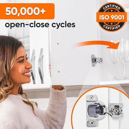 Decobasics 60 Pack Soft Close Cabinet Hinges – 7/16" Overlay for Kitchen Cabinet Doors, Face Frame Concealed Hidden Hinges – Stainless Steel, Self-Closing with 3-Way Adjustment & Slow Close Damper
