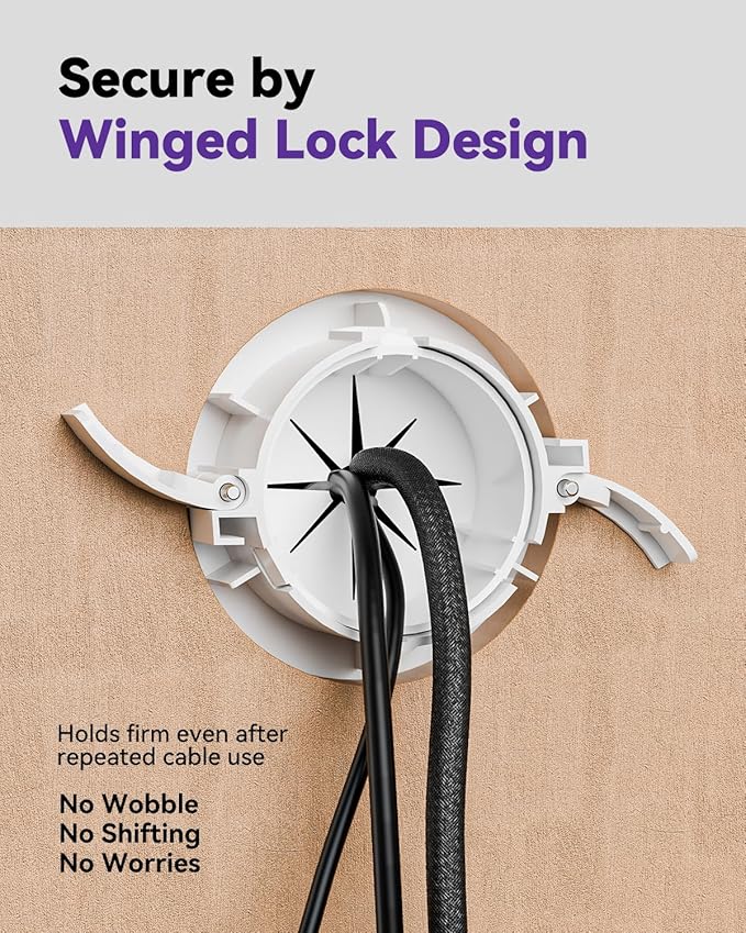 VCELINK in-Wall Cable Management Kit, 2.44" (62 mm) Mini Wall Cord Hider for TV/Coaxial/HDMI/Speaker Cords, Includes 2 Pass Throughs, Locking Brackets and Hole Saw Drill Attachment