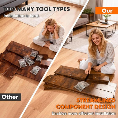 63 Inch Long Entryway Table U-Shaped Extension, Wooden Console Table with Socket Farmhouse Sofa Table for Entrance, Hallway, Living Room,Behind Couch(Rustic Brown)