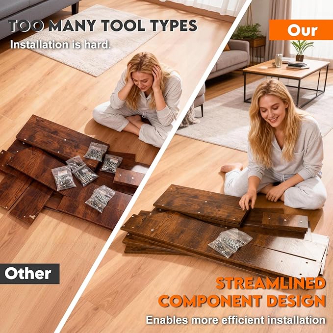 46 Inch Entryway Table U-Shaped, Wooden Console Table with Socket Farmhouse Sofa Table for Entrance, Hallway, Living Room,Behind Couch(Rustic Brown)