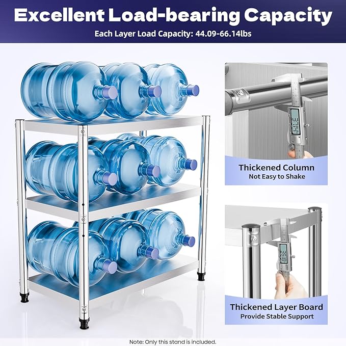 Stainless Steel Shelving 31.5 X 31.5 Inch 3 Tier Garage Shelving Kitchen Rack Steel Shelf Storage Unit for Living Rooms Offices Hotels