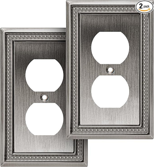 Henne Bery Sunken Pearls Heavy Duty Decorative Wall Plate Switch Plate Outlet Cover (Single Duplex, 2 Pack, Heirloom Silver)