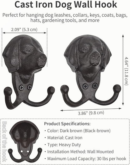Cast Iron Wall Hooks - Rustic Dog Head Leash Holder, Wall Mount Coat Hooks, Heavy Duty Double Key Hook, Decorative Vintage Hanger for Entryway, Mudroom, Farmhouse Animal Decor 1 Pack