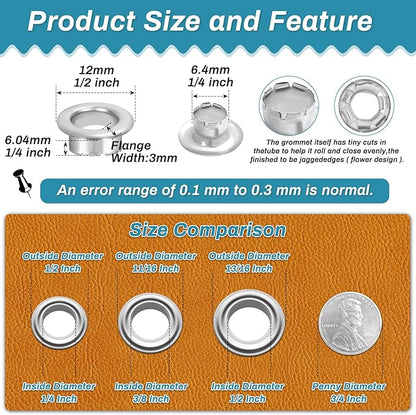 803Pcs Grommet Tool Kit 6mm 1/4 Inch(Inside Hole Size) Eyelet Kit with 400Pcs Eyelets Grommets, 400Pcs Washers and Grommet Eyelet Pliers for Leather/Belt/Shoes/Crafts